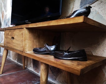 Handmade Rustic Solid Pine TV Stand - Media Console Cabinet
