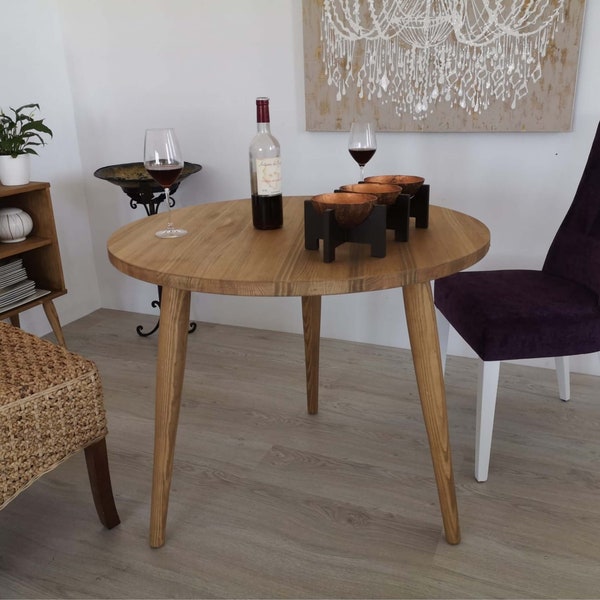 Round dining table, Round table, round wooden table, rustic table, Ref. 00122, Handmade by DValenti Furniture