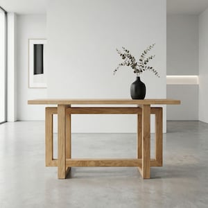 Konsola Mid Century Modern z Litego Drewna, Ręcznie Robiony Stolik do Przedpokoju | Ref. 00130