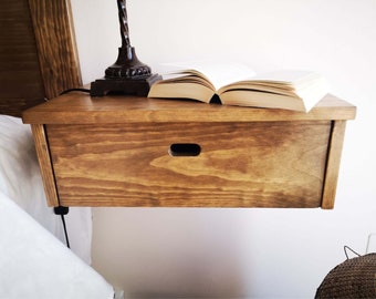 Floating solid pine bedside table / Floating bedside table / Rustic floating bedside table / Ref. 00210 / Handmade by Dvalenti furniture