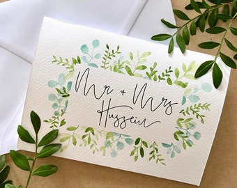 Carte de mariage personnalisée / Carte de mariage à l’aquarelle / Carte de mariage peinte à la main / Carte cadeau de mariage / Carte M. & Mme / Félicitations