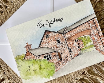 Personalised New Home Card, New Home Drawing Card, House Drawing card, venue drawing card, hand painted card, welcome home