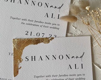 Bespoke Gold Leaf Wedding Invitation / Save The Date A5 With Envelope - Wedding Stationary / Gold Wedding / Simplistic Wedding Invitation