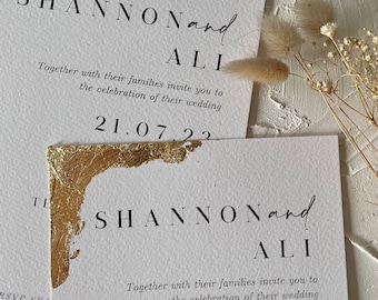 Bespoke Gold Leaf Wedding Invitation / Save The Date A5 With Envelope - Wedding Stationary / Gold Wedding / Simplistic Wedding Invitation