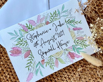 Personalised Wedding Card / Wedding Bouquet Card / Hand Painted Wedding Card / Wedding Gift Card / Mr & Mrs personalised Card / Bride Card