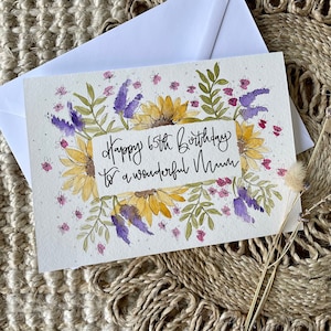 Cartão de aniversário de girassol personalizado/cartão de buquê de casamento/cartão floral pintado à mão/cartão de presente personalizado/cartão personalizado/flor