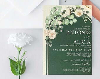 Botanical Wedding Invitation: Deep Green, Floral Design