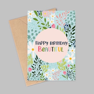 Feliz cumpleaños hermosa tarjeta de felicitación - diseño floral brillante - tarjeta edificante
