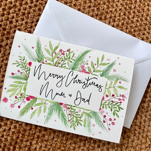 Biglietto di Natale personalizzato dipinto a mano / Cartolina di Natale ad acquerello / Biglietto di auguri di buon Natale / Biglietto di auguri fatto a mano / Festive