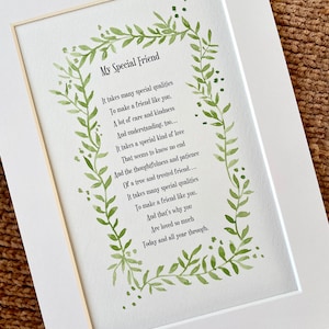 Special Friend Poem / Best Friend Gift / Friendship Poem / Watercolour Friendship Print / Thinking Of You Gift / Personalised Special Gift