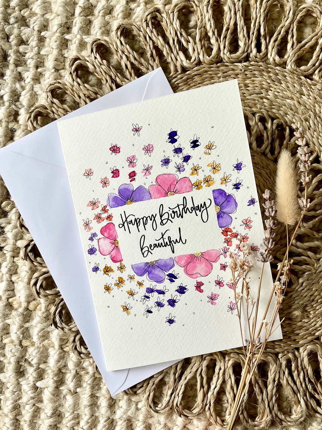 Floral Personalised Hand Painted Birthday Card / Happy Birthday Card ...
