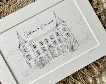 Personalisierter Handgezeichneter Hochzeitsort / Hochzeitsgeschenk / Hochzeitsort Zeichnung / Personalisiertes Hochzeitsgeschenk / Kugelschreiber