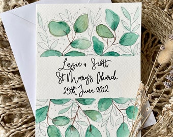 Botanische gepersonaliseerde trouwkaart / botanische blad trouwkaart / meneer en mevrouw kaart / op uw trouwdag / gepersonaliseerde kaart / huwelijkscadeau