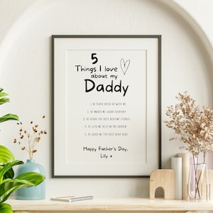 Impression 5 choses que j'aime chez mon papa / Impression fête des pères / Cadeau pour papa / Impression papa / Cadeau pour la fête des pères / Je t'aime / Fille et fils