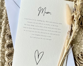 Personalized Mother of the Bride Poem Card, Wedding Keepsake