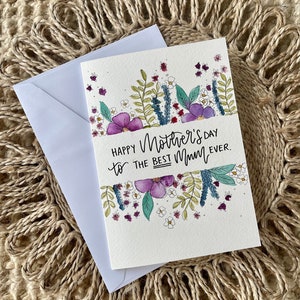 Tarjeta floral personalizada pintada a mano del Día de la Madre, Tarjeta personalizada Feliz Día de la Madre, Tarjeta de acuarela, Tarjeta de celebración floral, Mamá, Mamá, Nan