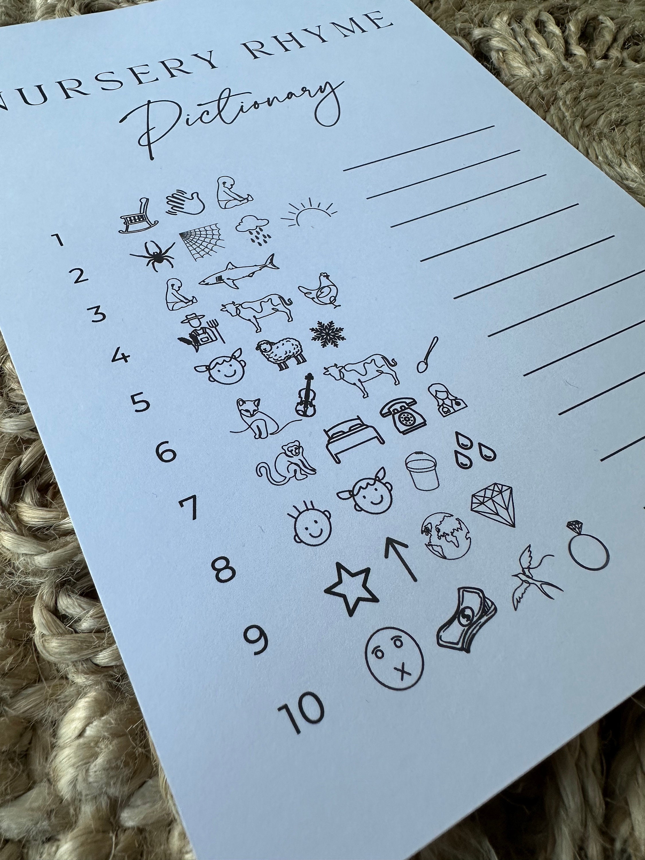 Personalised Custom Baby Shower Game, Printed Nursery Rhyme Pictionary ...