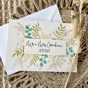 Personalised Wedding Card / Wedding Bouquet Card / Hand Painted Wedding Card / Wedding Gift Card / Mr & Mrs personalised Card /Botanical
