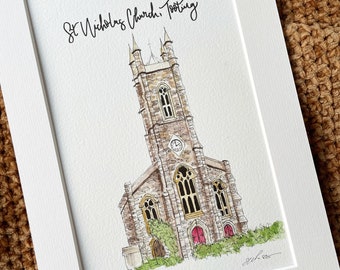 Custom House Portrait / Hand Painted Wedding Venue Drawing / New Home Gift / House Illustration / New Home Gift / Building Drawing / Wedding