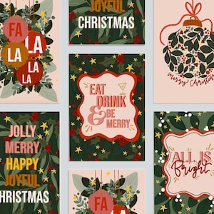 Multipack feestelijke kerstkaarten, pakket van 5 kerstkaarten, vrolijke kerstkaarten, pakket feestelijke kaarten, kleine kerstcadeaukaarten