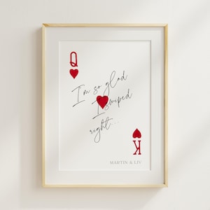 Affiche personnalisée coeurs reine roi, citation carte à jouer, citation d'amour, impression maison, affiche carte à jouer, cadeau Saint-Valentin, cadeau de mariage, impression