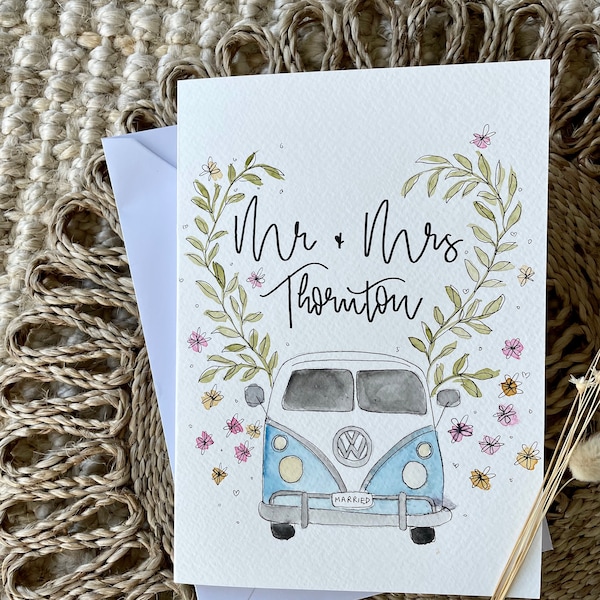 Mr & Mrs Camper Van Wedding Card / Campervan Personalised Card / Personalised Wedding Card / Camper Van Card / Personalised Wedding Card
