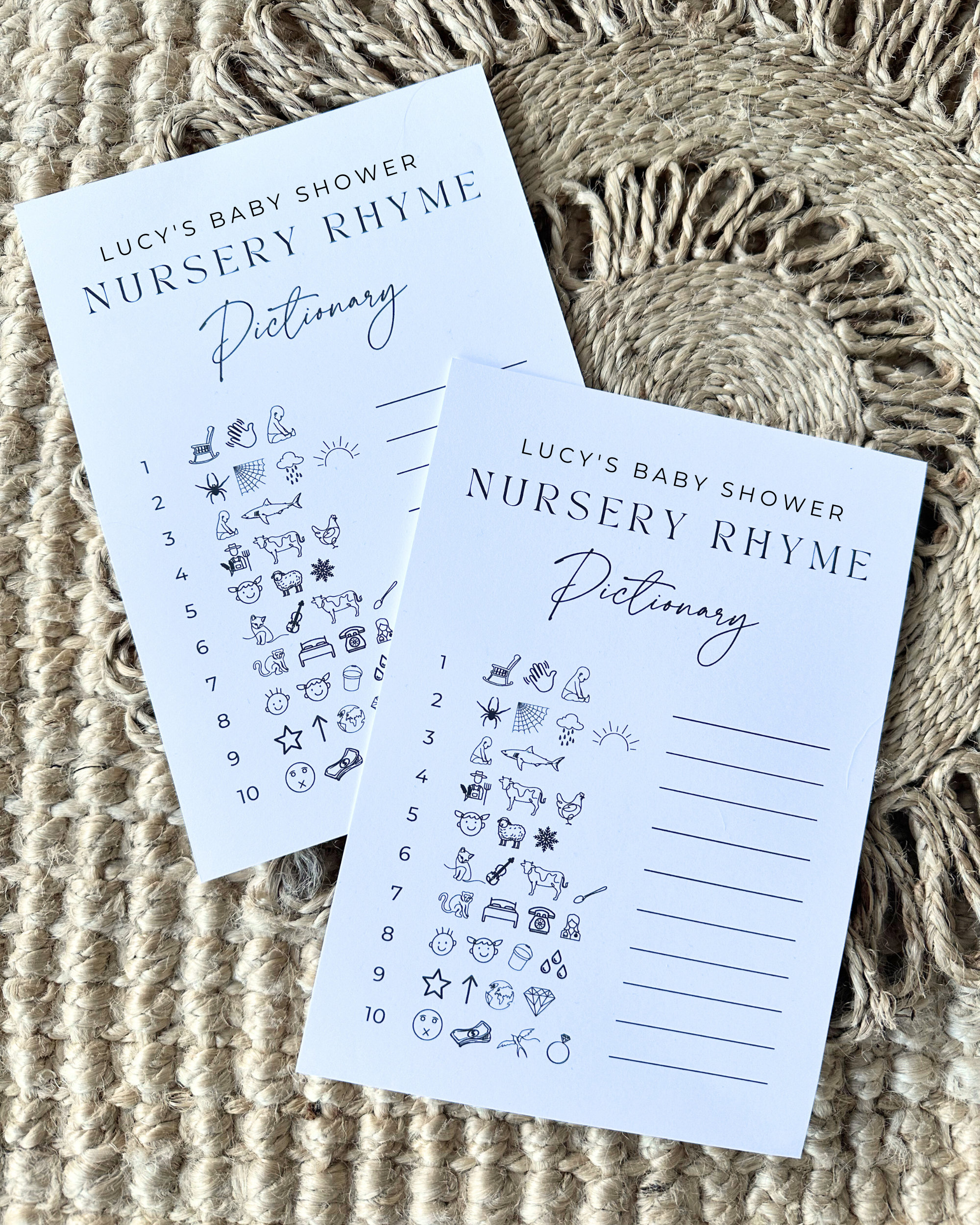 Personalised Custom Baby Shower Game, Printed Nursery Rhyme Pictionary ...