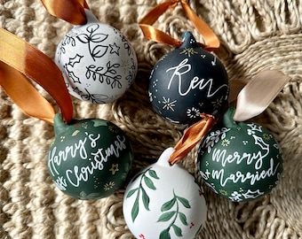 Hand Painted Personalised Christmas Bauble, Custom Painted Christmas Bauble, Name Bauble, Newlyweds Bauble, First Christmas, Christmas Gift