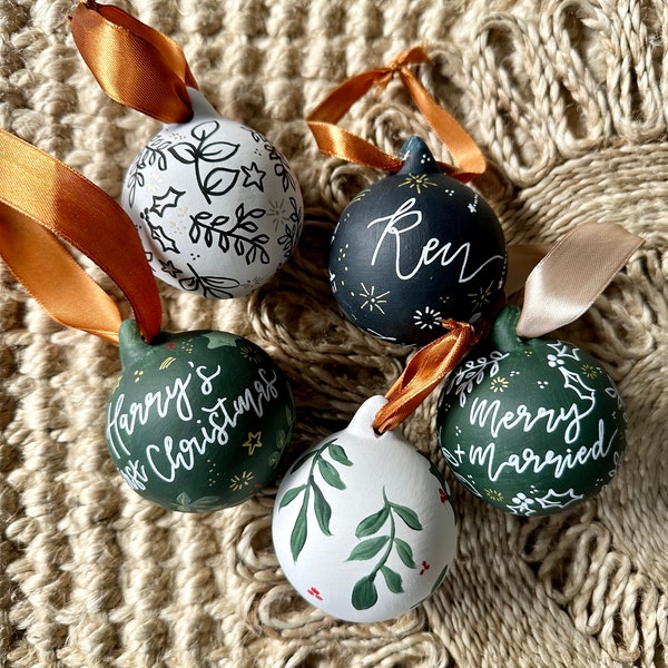 Hand Painted Personalised Christmas Bauble, Custom Painted Christmas Bauble, Name Bauble, Newlyweds Bauble, First Christmas, Christmas Gift