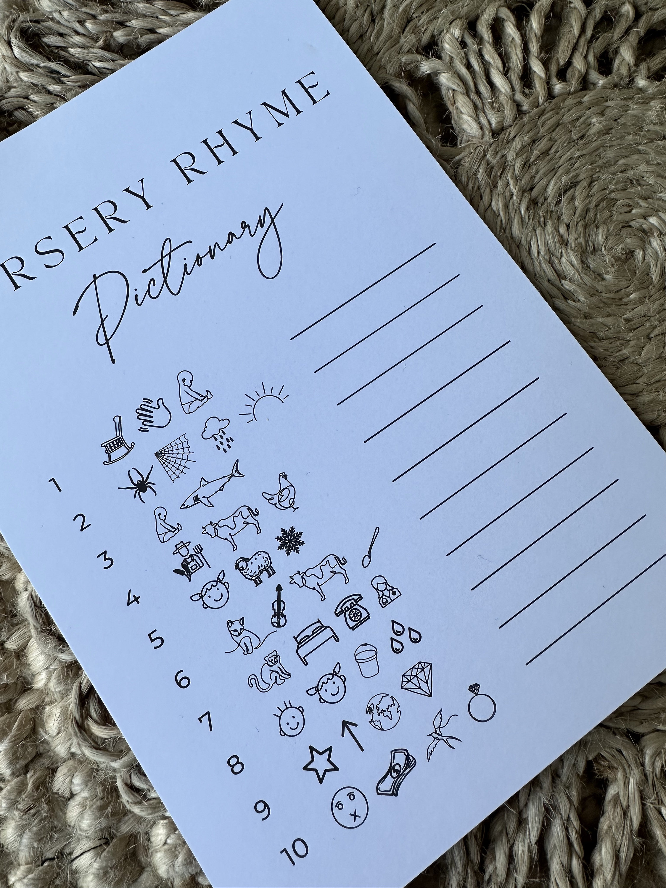Personalised Custom Baby Shower Game, Printed Nursery Rhyme Pictionary ...