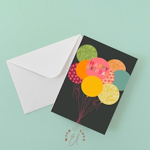 Happy Birthday Karte / Geburtstagsballons Karte / Happy Birthday Freundschaftskarte / Thinking Of You / Celebration Greetings Card