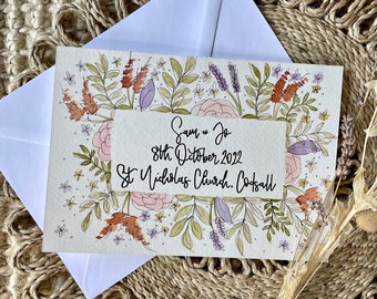 Personalised Neutral Floral Wedding Card / Wedding Bouquet Card / Wedding Gift Card / Mr & Mrs personalised Card / Autumnal Floral Card