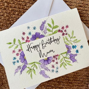Carte d’anniversaire florale personnalisée peinte à la main / Carte d’anniversaire personnalisée / Carte de joyeux anniversaire / Happy Bday Mum Nan Sister Best Friend