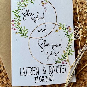 Ze zei ja kaart / mr / mrs card / handgemaakte trouwkaart / ze zei ja / verlovingskaart / botanische verlovingskaart / eucolyptus