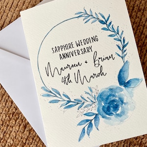 Cartão de aniversário personalizado/aniversário de casamento safira personalizado/cartão pintado à mão/cartão de aniversário/feliz aniversário