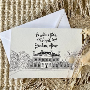 Carte de lieu de mariage personnalisée dessinée à la main / Carte de lieu de mariage dessinée à la main / Carte de mariage / Dessin de lieu de mariage / Portrait de lieu / Carte de M. & Mme