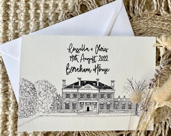 Personalised Wedding Venue Card / Hand Drawn Wedding Venue Card / Wedding Card / Wedding Venue Drawing / Venue Portrait / Mr & Mrs Card