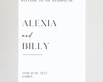 Minimalist Large Welcome To Our Wedding Sign, Personalised Welcome To Our Wedding Sign, Large Printed Wedding Sign, Minimal Wedding