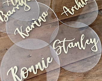 Christmas Table Place Names / Table Names / Perspex Place Names / Circle Table Names / Gold Table Names / Wedding Place Names / Personalised