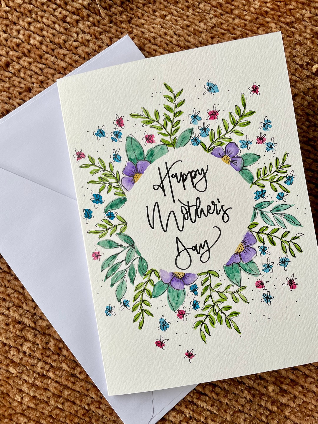 Handpainted Mothers Day Card / Happy Mothers Day Card / Mothers Day