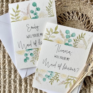 Tarjeta personalizada Botánica Will You Be My Bridesmaid / Will You Be My Maid Of Honor Card / Tarjeta nupcial personalizada / Floral