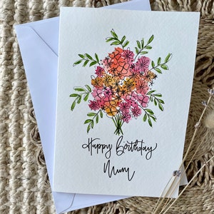 Cartão de buquê floral personalizado/cartão de aniversário especial/cartão pintado à mão/cartão de presente personalizado/cartão de aniversário/cartão de casamento
