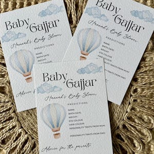 Personalisierte Heißluftballon-Babyparty-Vorhersagekarten, Babyparty-Vorhersagekarten, Baby-Junge, Baby-Mädchen, Wolke Thema, Blau, Babyparty, Mum zu sein