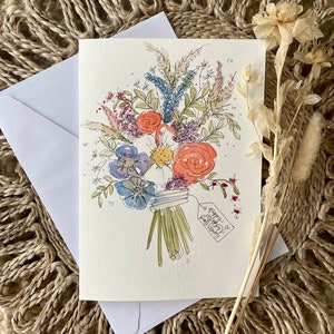 Tarjeta personalizada con ramo de flores pintado a mano abstracto para el Día de la Madre, tarjeta de feliz Día de la Madre, tarjeta personalizada para mamá, para mi mamá, abuela, madre
