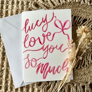 Biglietto ti amo personalizzato dipinto a mano, biglietto di San Valentino con fiocco dipinto, biglietto ti amo così tanto, biglietto di San Valentino personalizzato, biglietto di amicizia, moglie