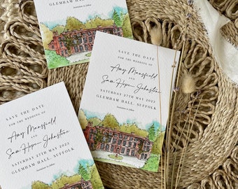 Wedding Venue Illustration Save The Date / Personalised Wedding Venue Save The Date / Wedding Venue Drawing / Wedding Location / Stationery