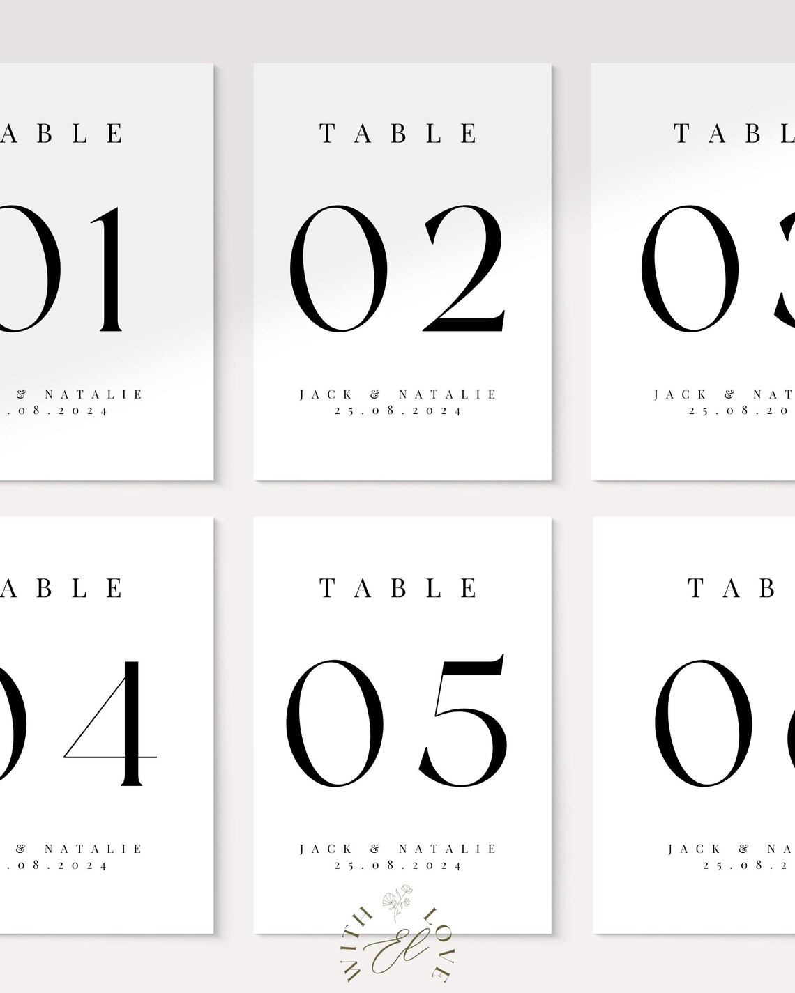 Luxury Customised Wedding Table Numbers, Printable PDF Wedding Table ...