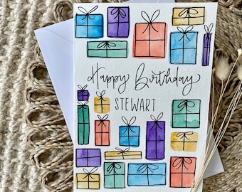 Nombre personalizado Tarjeta de feliz cumpleaños / Tarjeta de regalo de cumpleaños / Tarjeta de cumpleaños pintada a mano / Tarjeta personalizada / Tarjeta de cumpleaños de niño / Regalo