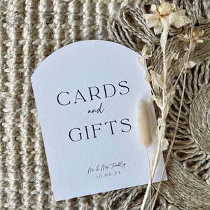 Personalisierte Bogen Hochzeitskarten und Geschenke Zeichen, benutzerdefinierte Karten und Geschenke Zeichen, am Tag Zeichen, Hochzeitszeichen, Karten und Geschenke, moderne Hochzeit