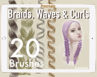 Procreate Hair brushes,  Braids and waves brushes, Procreate brushset, Procreate Fashion brush. Hair Stamps, Procreate Portrait